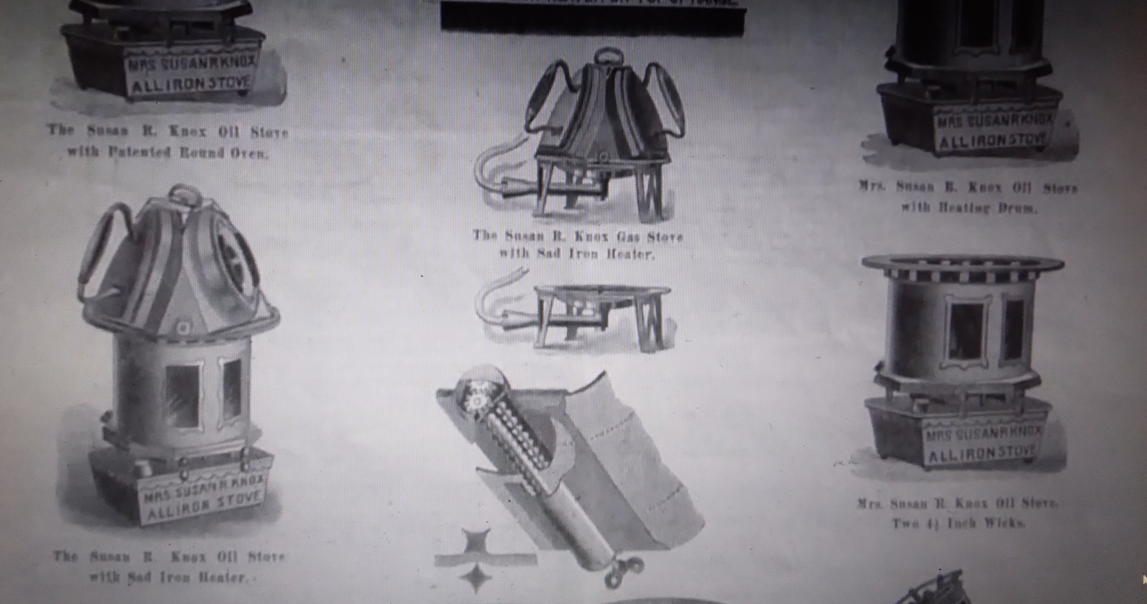Irons museum. Collecting vintage irons. History of ironing. Музей утюга. Коллекционирование старинных утюгов. История глажения. Специальные утюги. Компания "Jackson & stephens"выпускала листовку в которой рекламируется "Вращающаяся подставка для подогрева" Сьюзен Нокс, а также упоминается запатентованная керосиновая печь, круглая печь и нагревательный барабан.